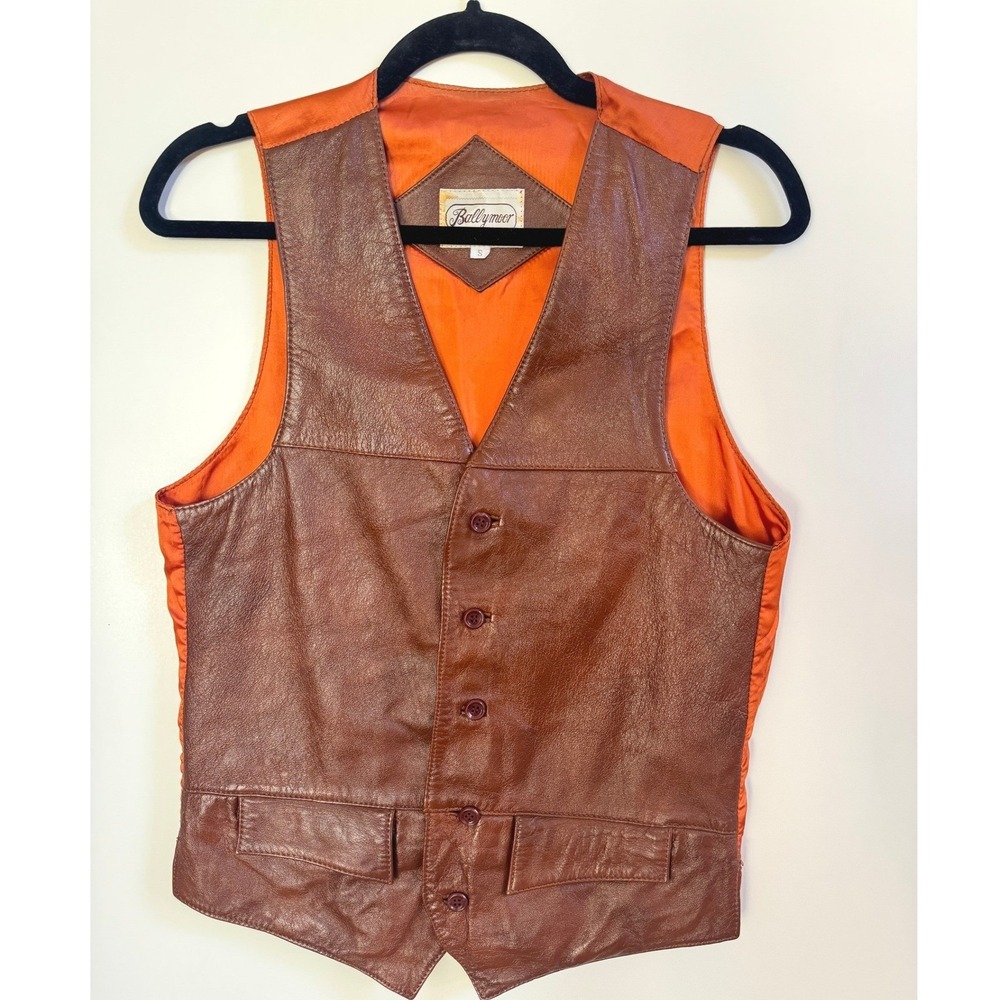 Vintage Ballymoor 70's Leather‎ Vest Satin Lining Motorcycle Western Style Sz S